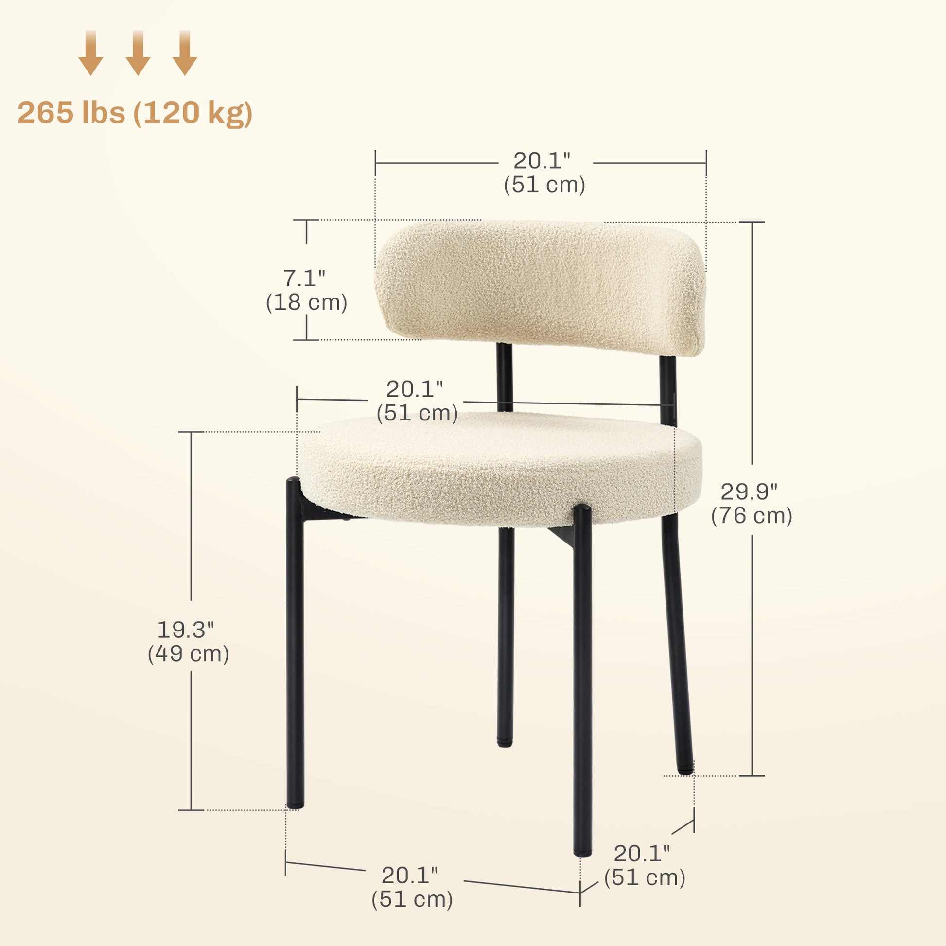 Set of 2 Modern Dining Chairs - Beige Berber Fleece & Steel Legs-Home Furnishings > Kitchen & Dining Furniture > Dining Chairs-DECOROLALA