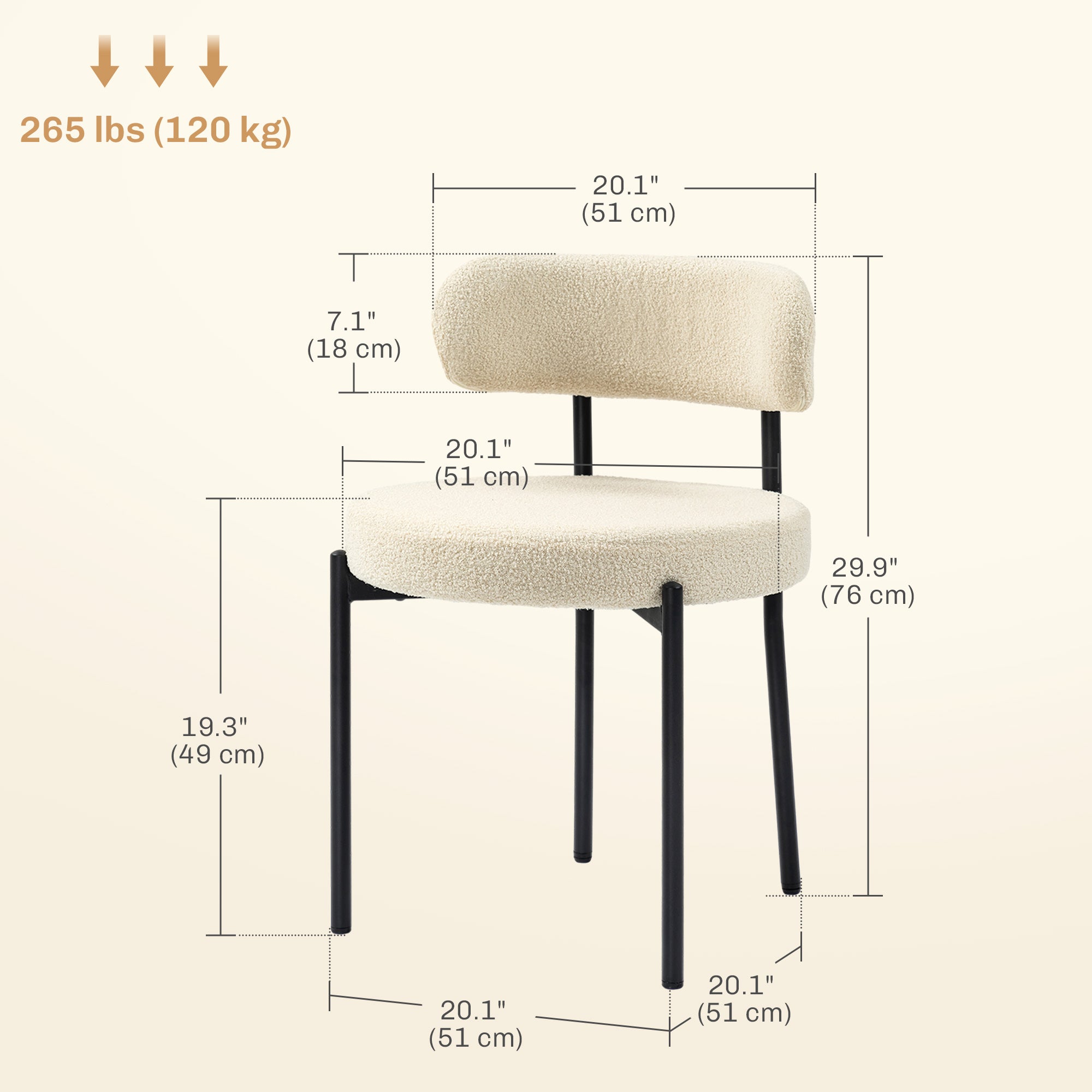 Set of 2 Modern Dining Chairs - Beige Berber Fleece & Steel Legs-Home Furnishings > Kitchen & Dining Furniture > Dining Chairs-DECOROLALA