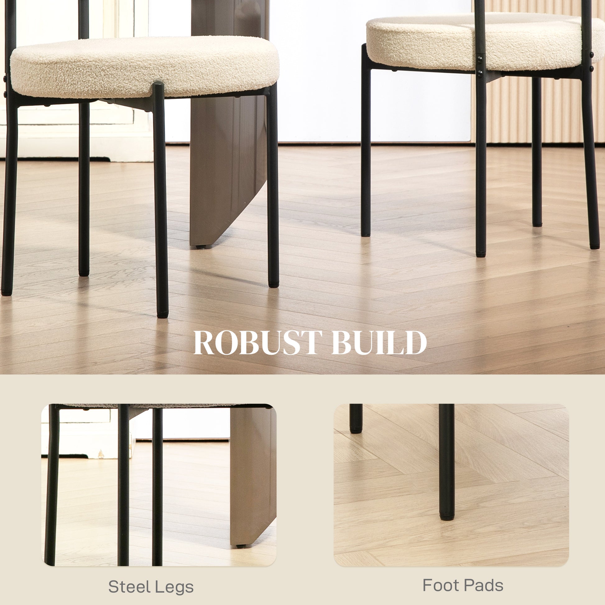 Set of 2 Modern Dining Chairs - Beige Berber Fleece & Steel Legs-Home Furnishings > Kitchen & Dining Furniture > Dining Chairs-DECOROLALA