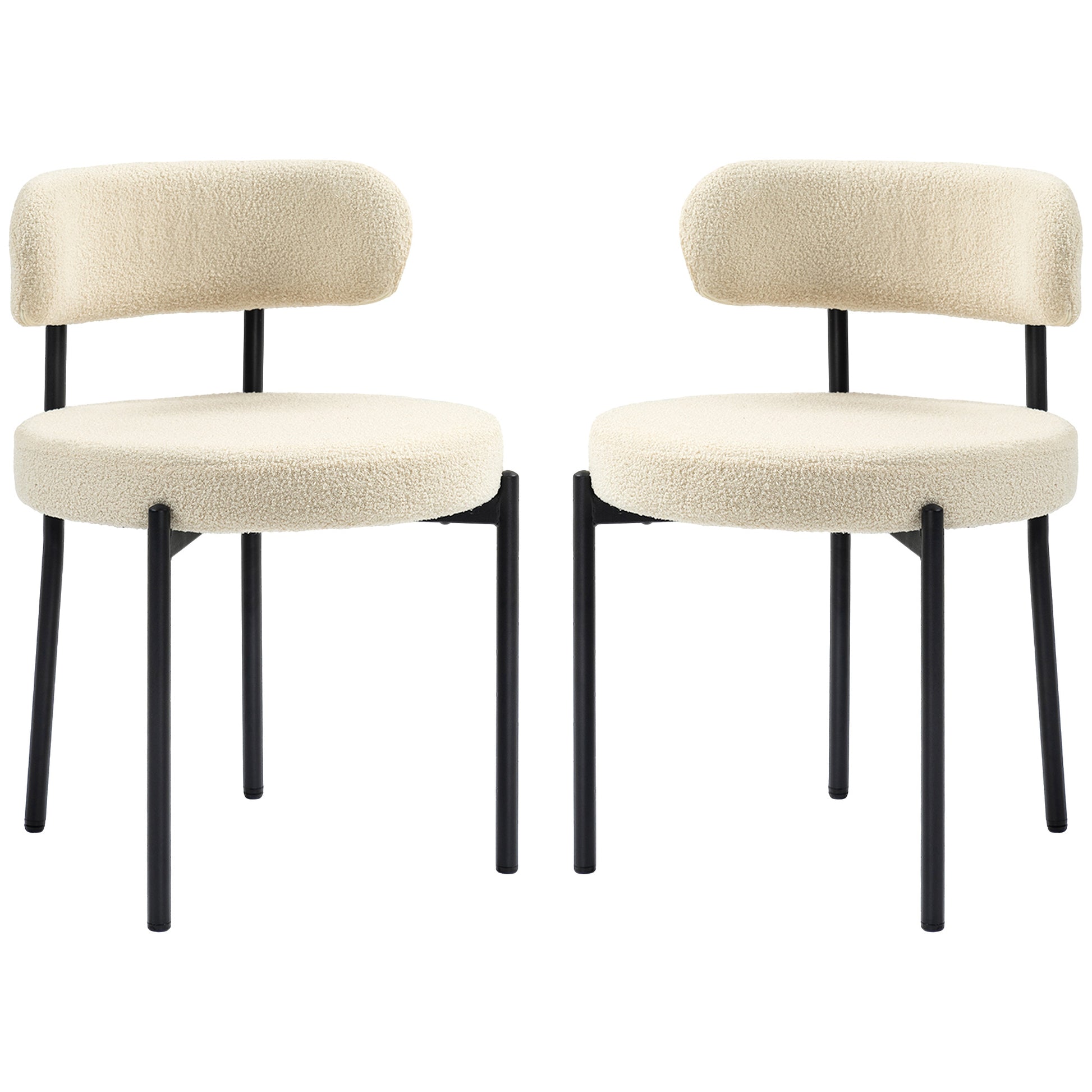 Set of 2 Modern Dining Chairs - Beige Berber Fleece & Steel Legs-Home Furnishings > Kitchen & Dining Furniture > Dining Chairs-DECOROLALA