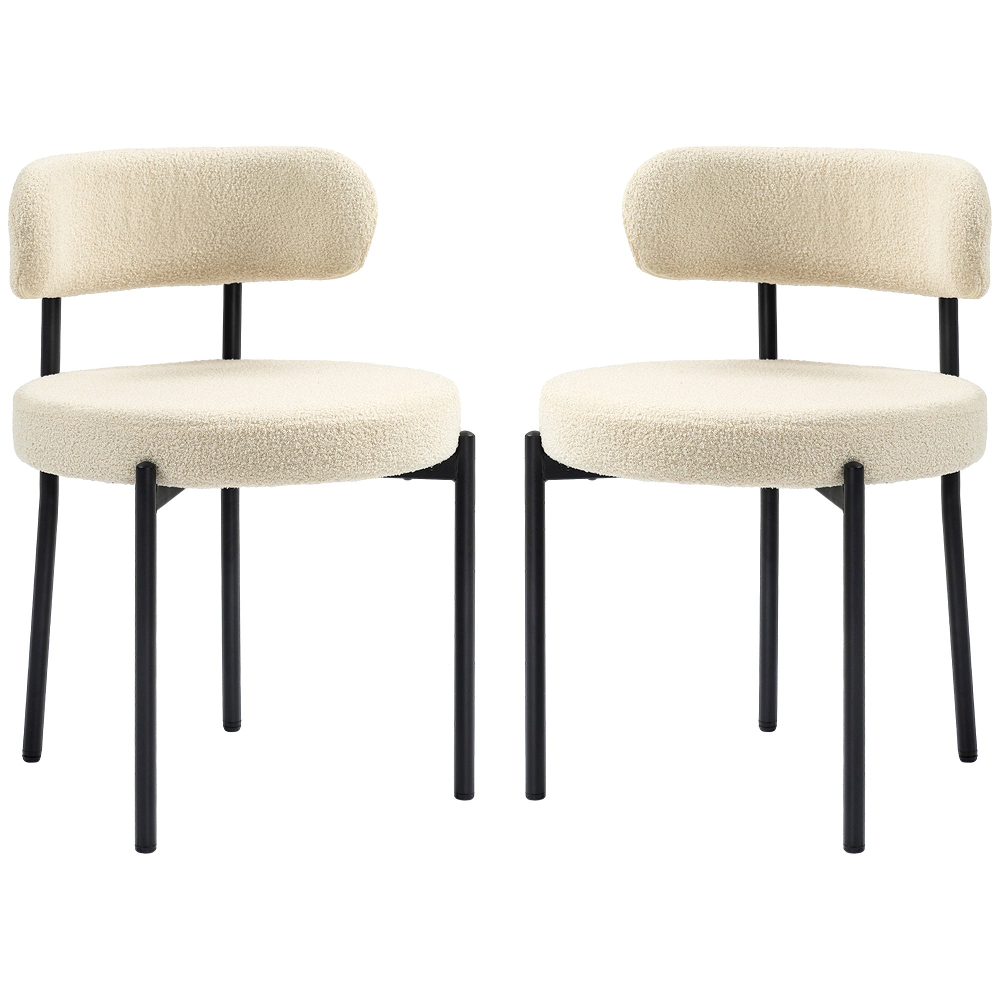 Set of 2 Modern Dining Chairs - Beige Berber Fleece & Steel Legs-Home Furnishings > Kitchen & Dining Furniture > Dining Chairs-DECOROLALA