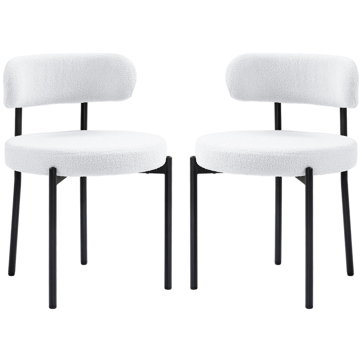 Set of 2 Modern Dining Chairs - Cream White Berber Fleece-Dining Chairs-DECOROLALA