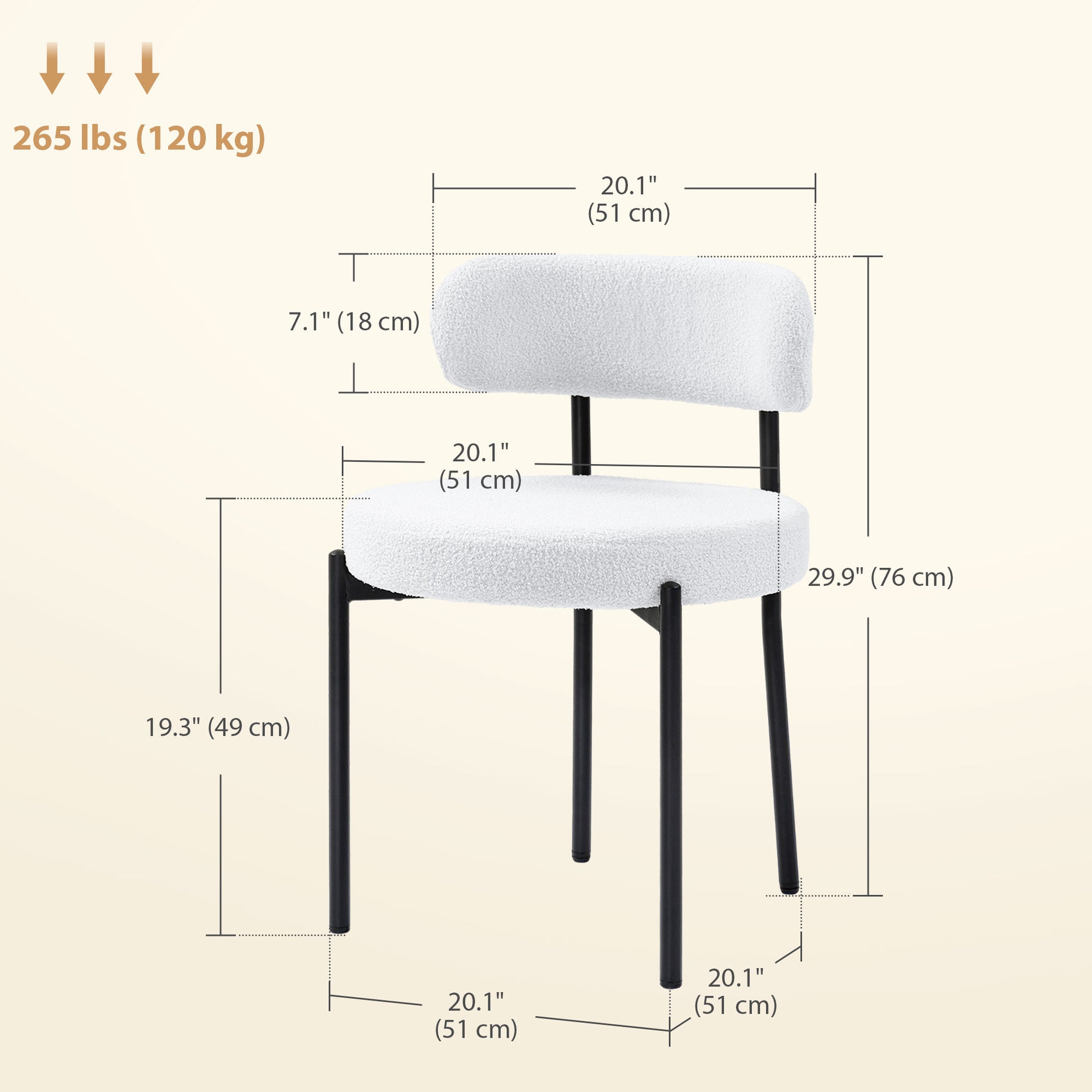 Set of 2 Modern Dining Chairs - Cream White Berber Fleece-Home Furnishings > Kitchen & Dining Furniture > Dining Chairs-DECOROLALA