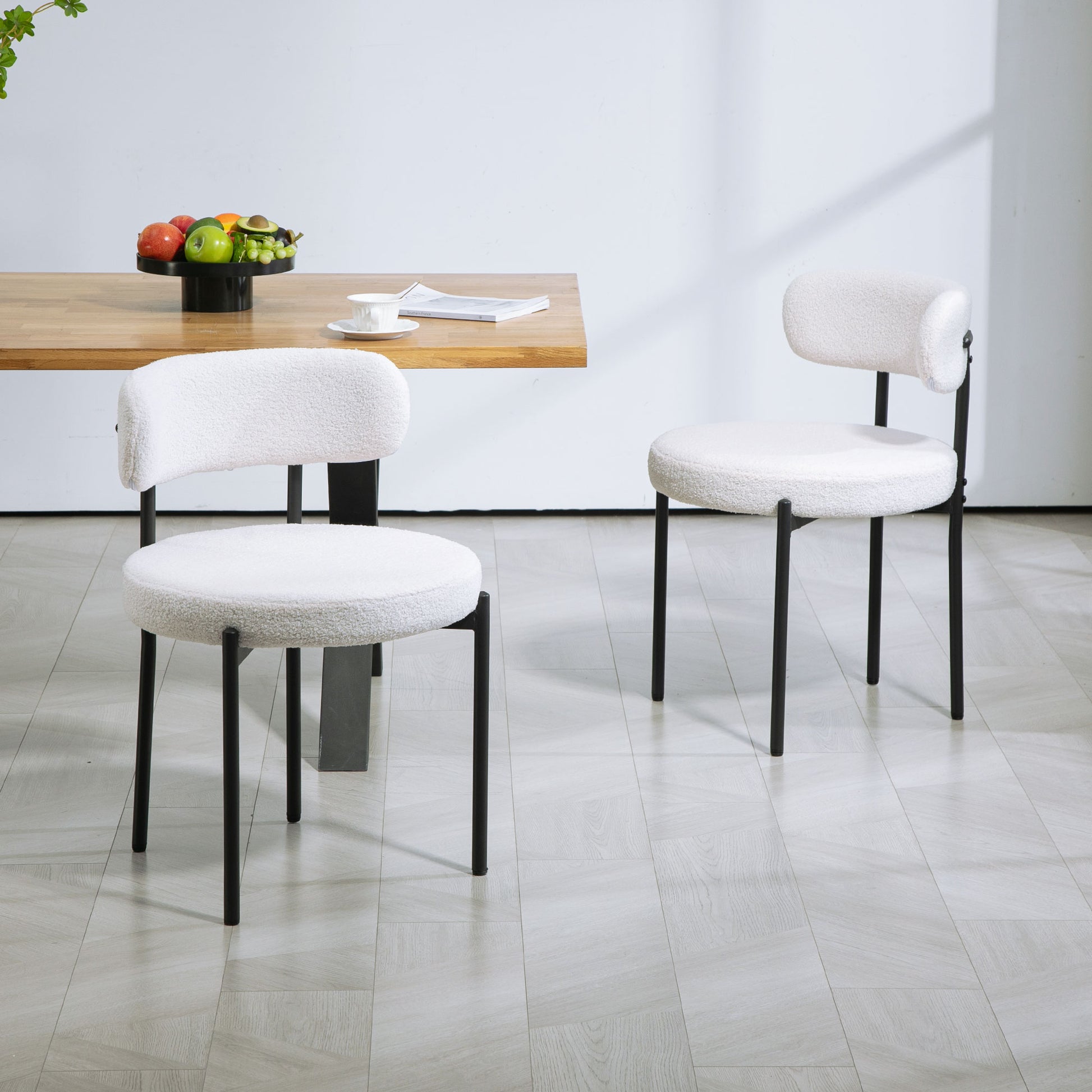 Set of 2 Modern Dining Chairs - Cream White Berber Fleece-Home Furnishings > Kitchen & Dining Furniture > Dining Chairs-DECOROLALA