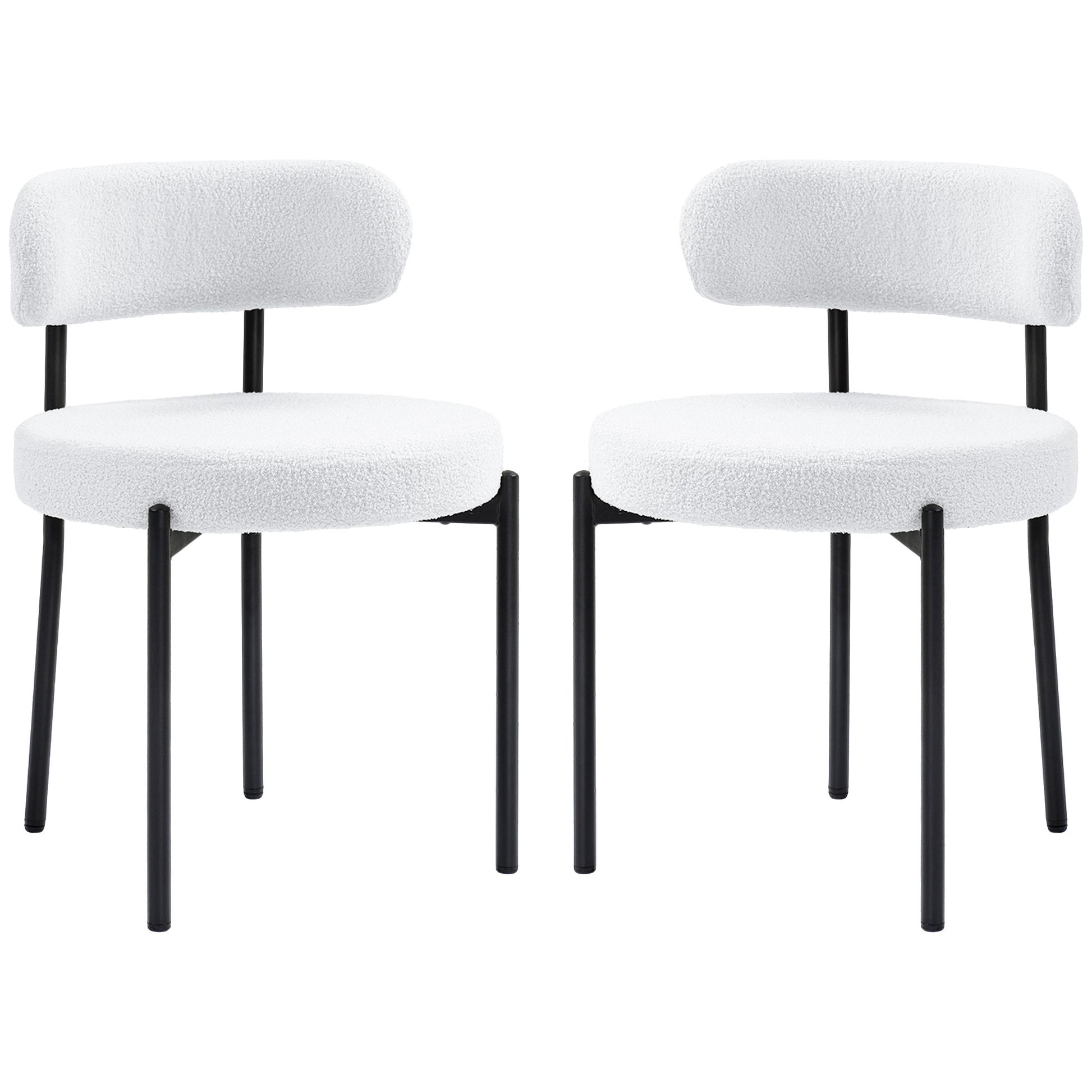 Set of 2 Modern Dining Chairs - Cream White Berber Fleece-Home Furnishings > Kitchen & Dining Furniture > Dining Chairs-DECOROLALA