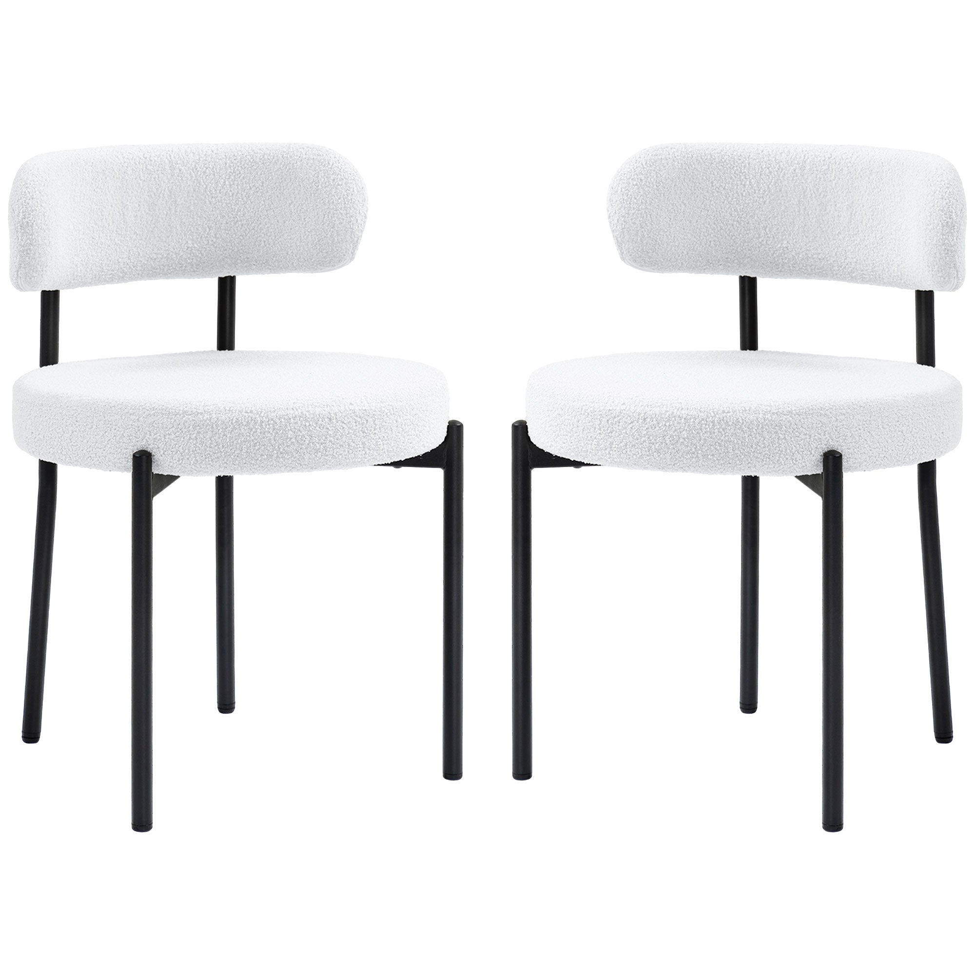Set of 2 Modern Dining Chairs - Cream White Berber Fleece-Home Furnishings > Kitchen & Dining Furniture > Dining Chairs-DECOROLALA