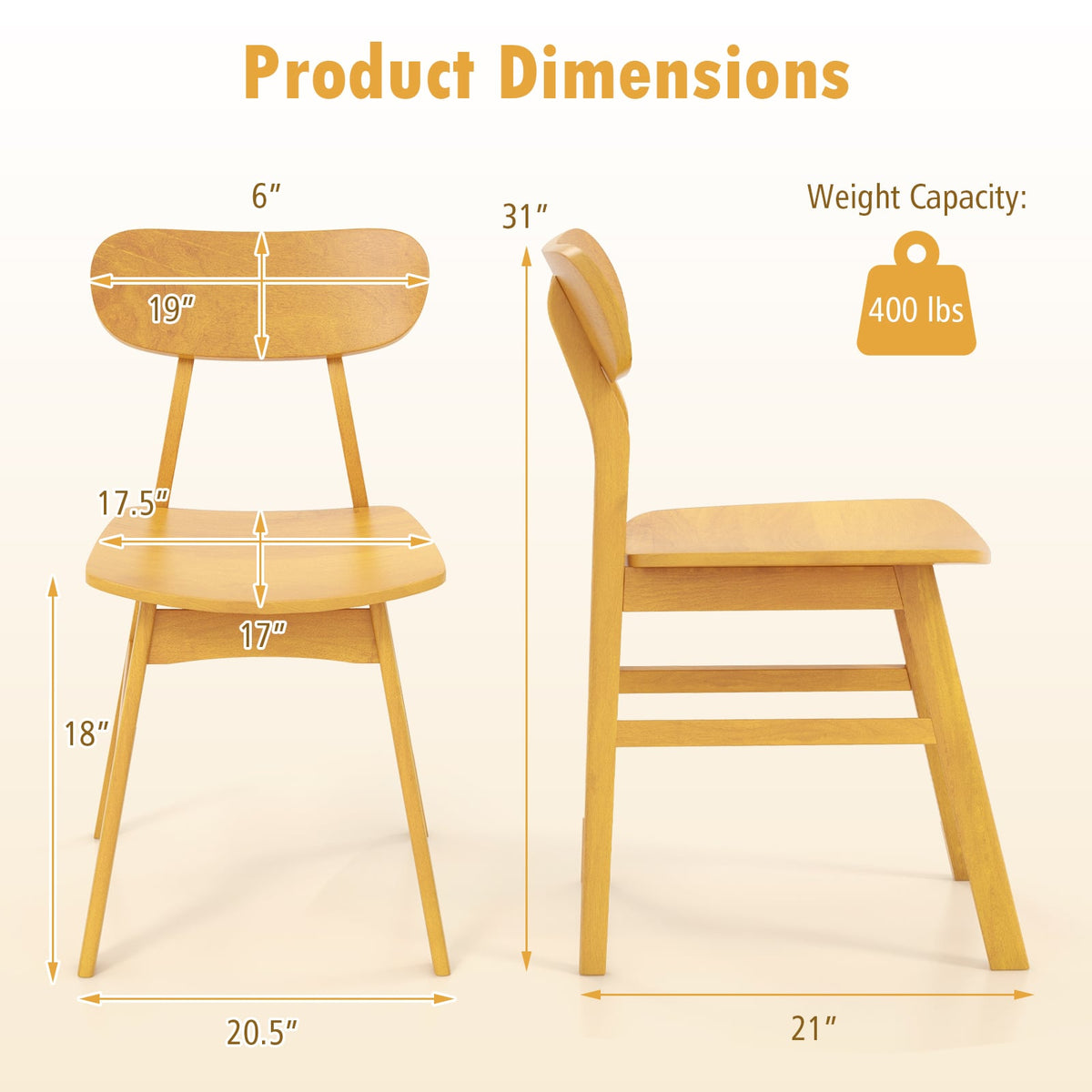 Set of 2 Modern Dining Chairs with Curved Backrest and Seat-Natural-Dining Chairs-DECOROLALA
