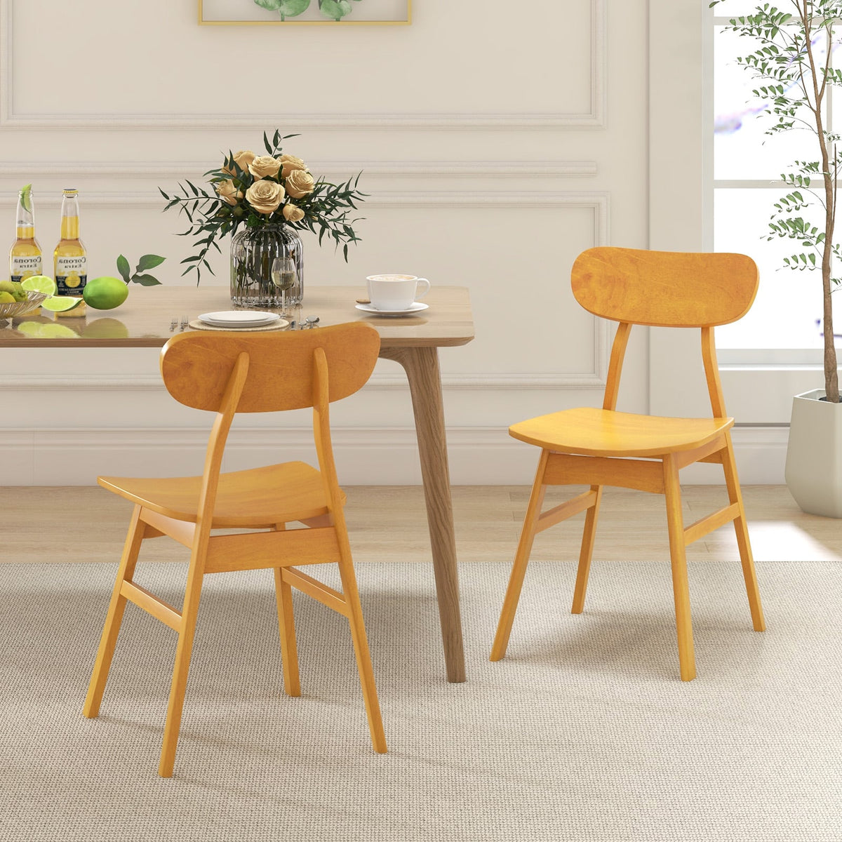 Set of 2 Modern Dining Chairs with Curved Backrest and Seat-Natural-Dining Chairs-DECOROLALA