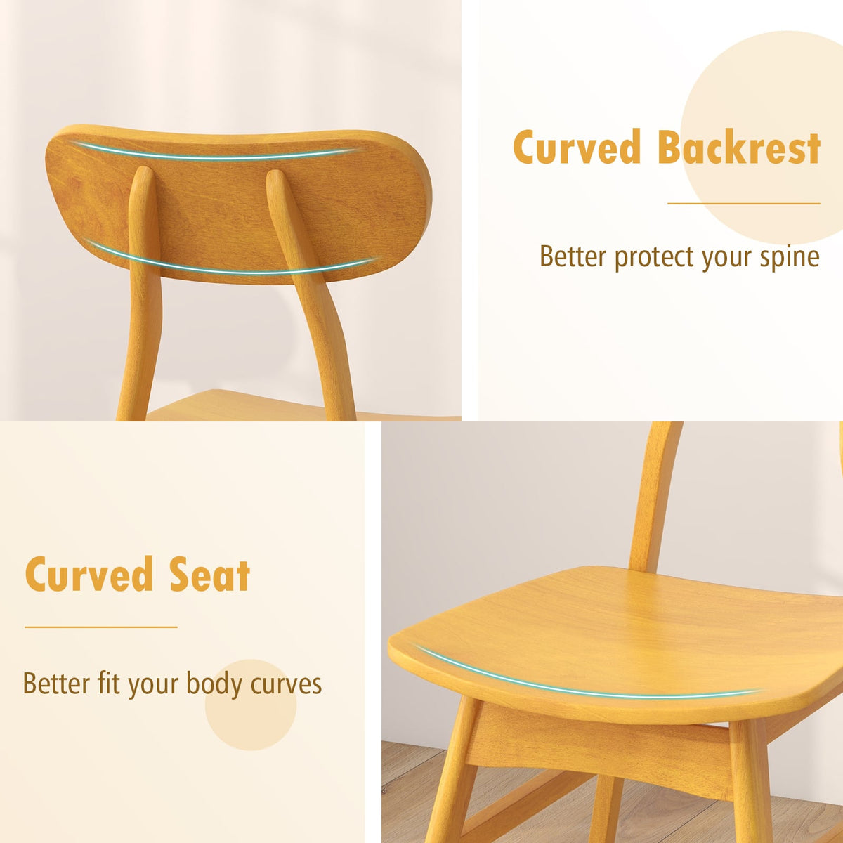 Set of 2 Modern Dining Chairs with Curved Backrest and Seat-Natural-Dining Chairs-DECOROLALA