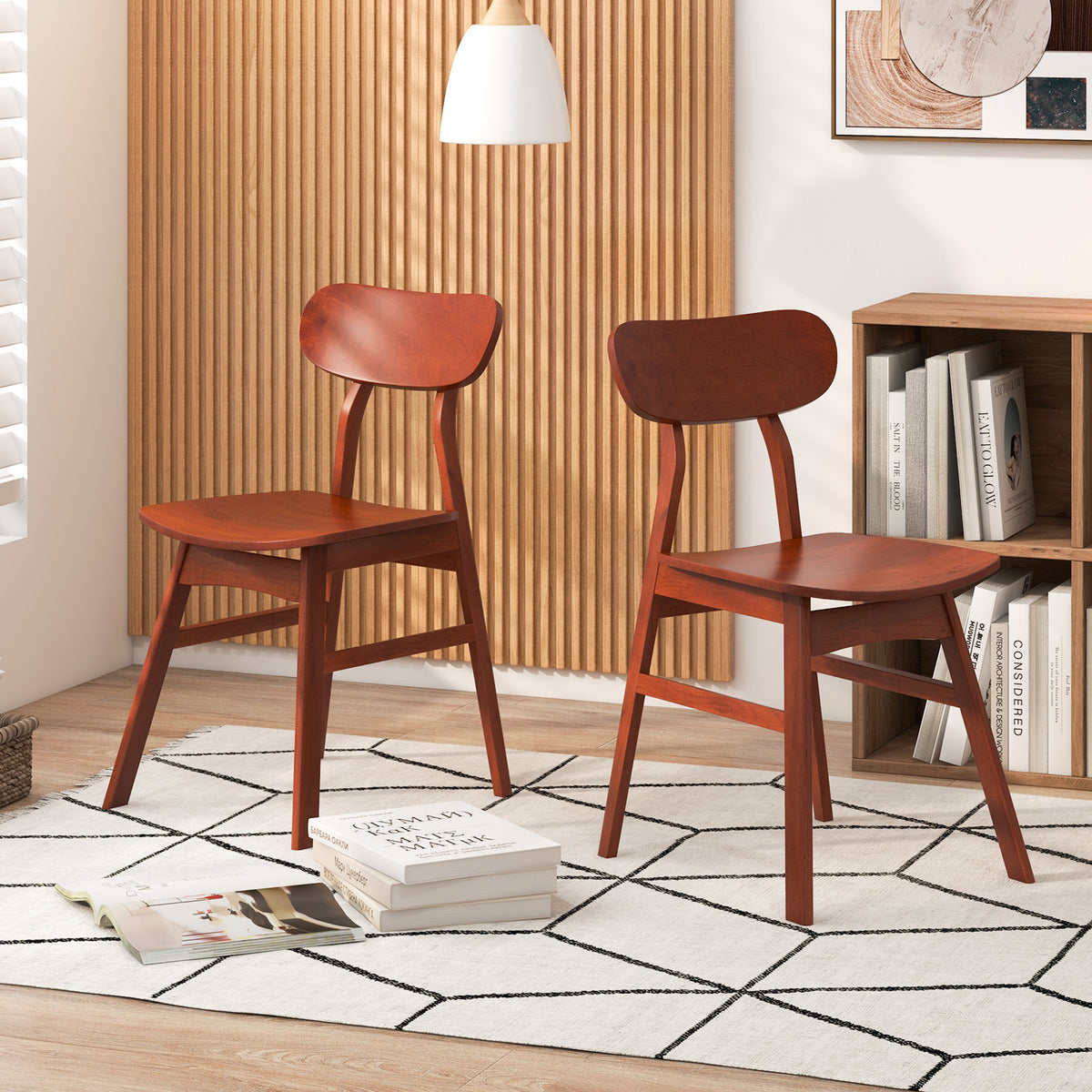 Set of 2 Modern Dining Chairs with Curved Backrest and Seat-Walnut-Dining Chairs-DECOROLALA