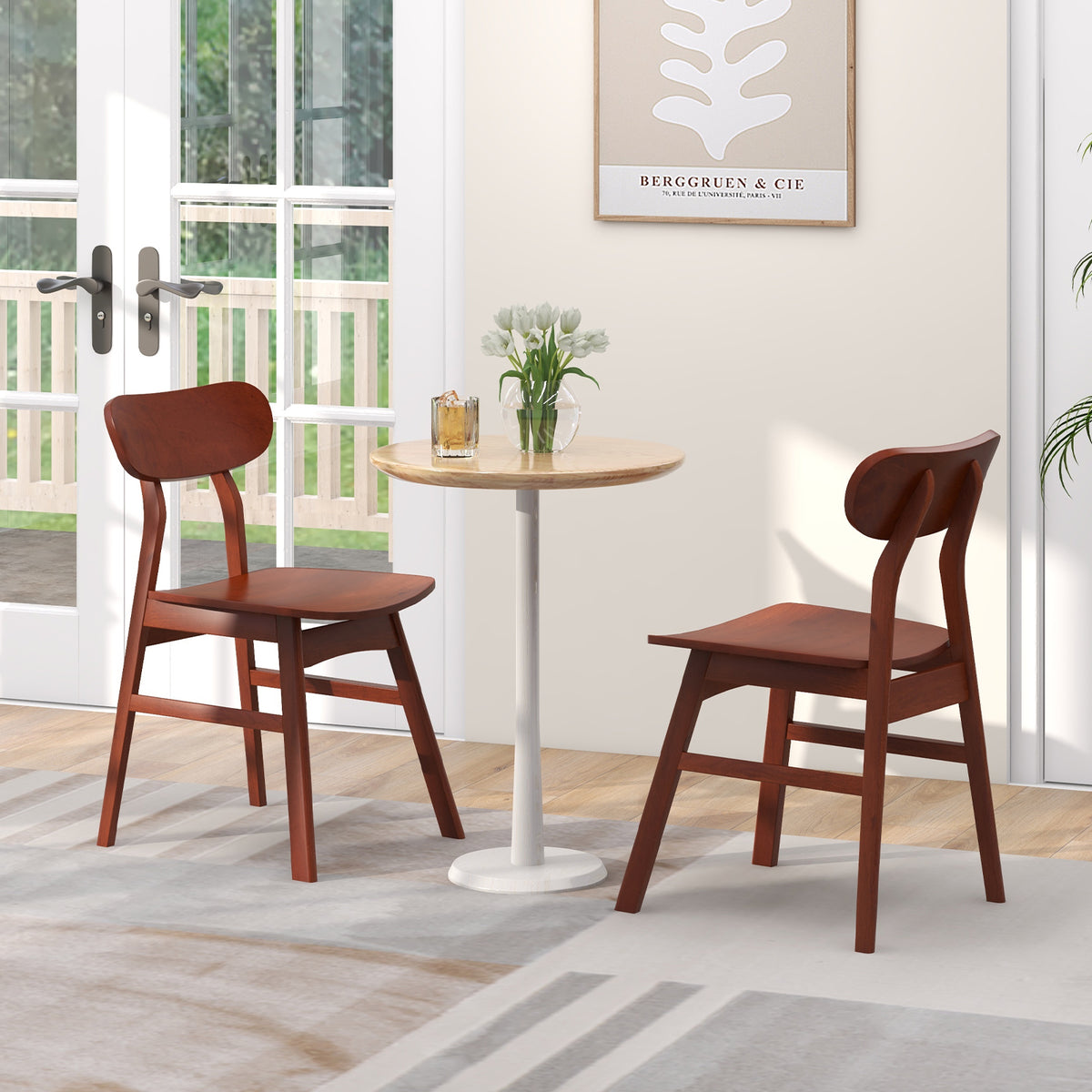 Set of 2 Modern Dining Chairs with Curved Backrest and Seat-Walnut-Dining Chairs-DECOROLALA