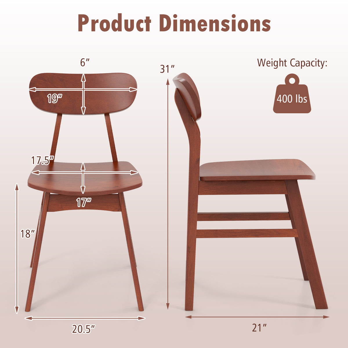 Set of 2 Modern Dining Chairs with Curved Backrest and Seat-Walnut-Dining Chairs-DECOROLALA