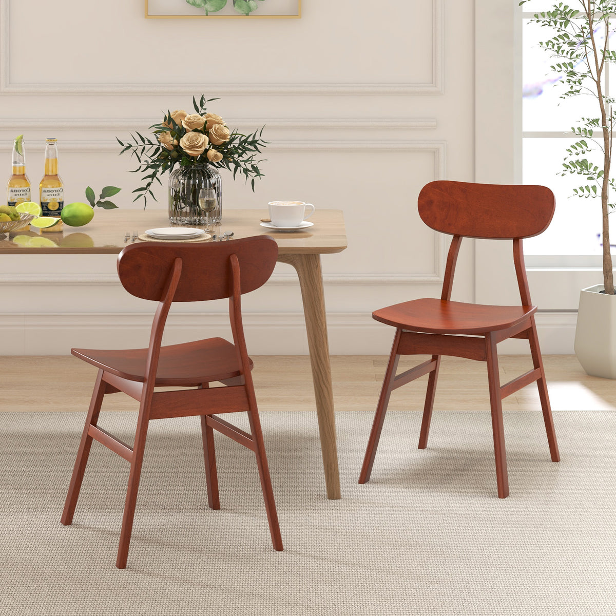 Set of 2 Modern Dining Chairs with Curved Backrest and Seat-Walnut-Dining Chairs-DECOROLALA