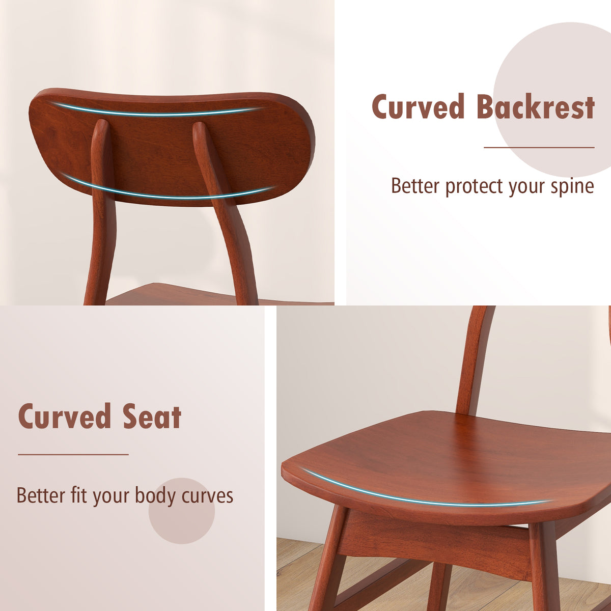 Set of 2 Modern Dining Chairs with Curved Backrest and Seat-Walnut-Dining Chairs-DECOROLALA