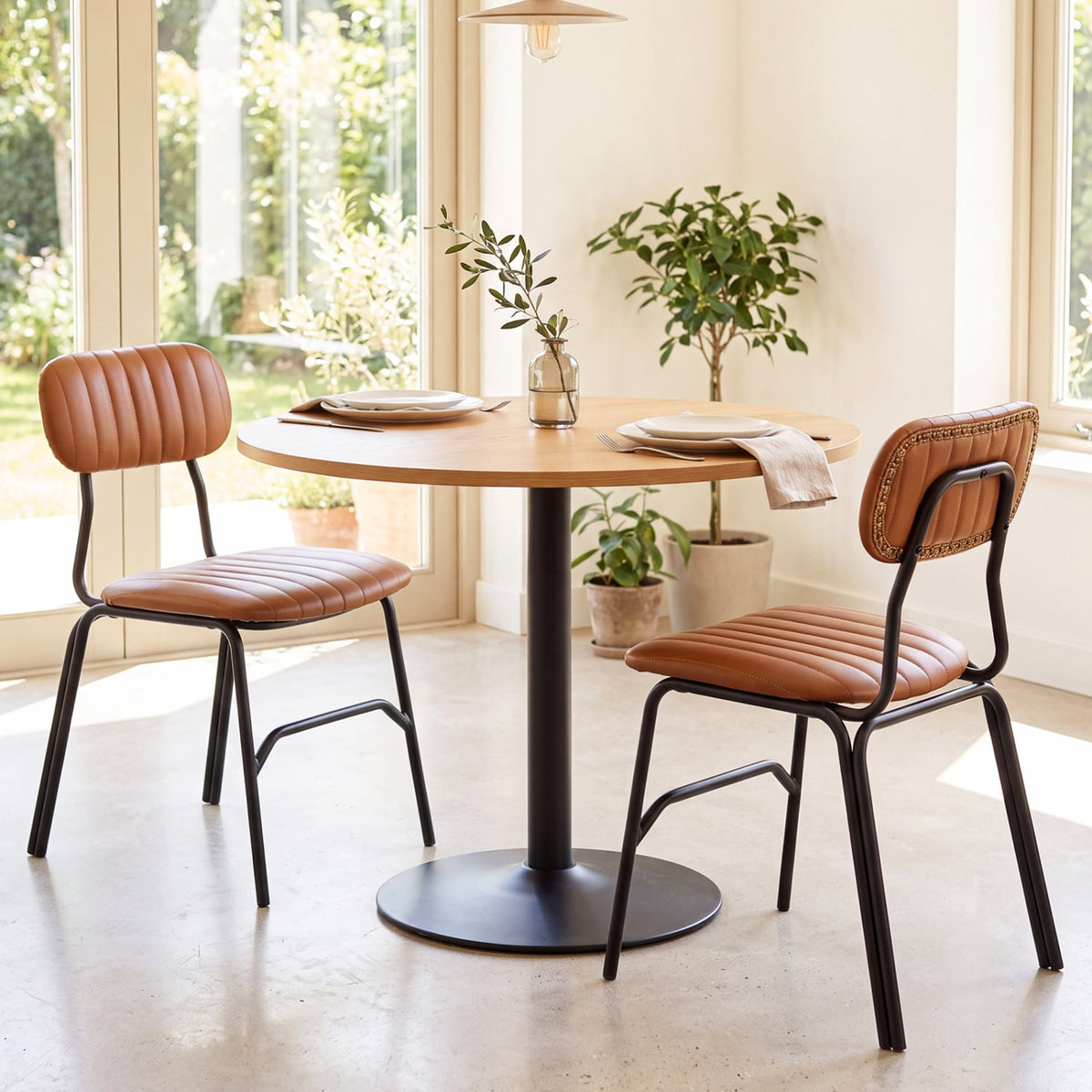 Set of 2 Modern Dining Chairs with Ergonomic Back Metal Legs Exquisite Rivet and Embellished Edges-Brown-Dining Chairs-DECOROLALA