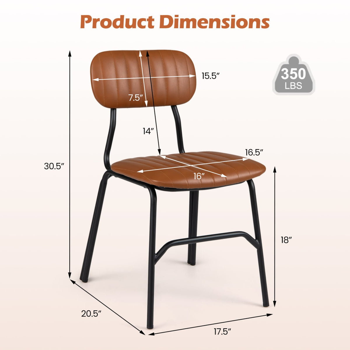 Set of 2 Modern Dining Chairs with Ergonomic Back Metal Legs Exquisite Rivet and Embellished Edges-Brown-Dining Chairs-DECOROLALA