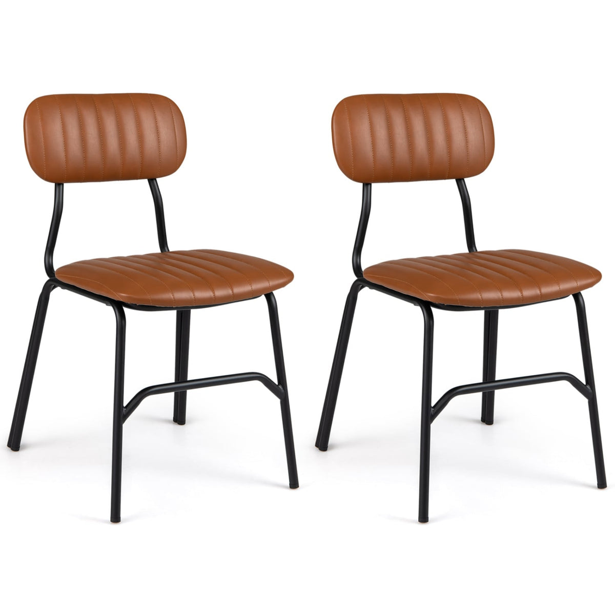 Set of 2 Modern Dining Chairs with Ergonomic Back Metal Legs Exquisite Rivet and Embellished Edges-Brown-Dining Chairs-DECOROLALA