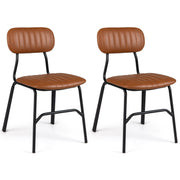 Set of 2 Modern Dining Chairs with Ergonomic Back Metal Legs Exquisite Rivet and Embellished Edges-Brown-Dining Chairs-DECOROLALA