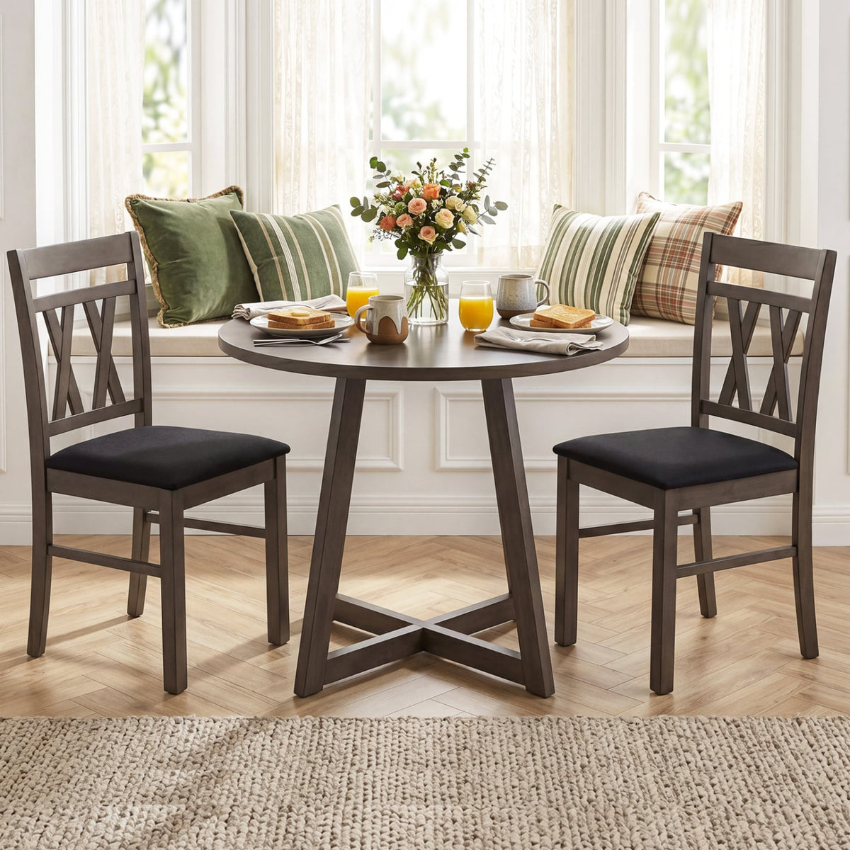 Set of 2 Modern Linen Style Upholstered Kitchen Chairs-Gray-Dining Chairs-DECOROLALA