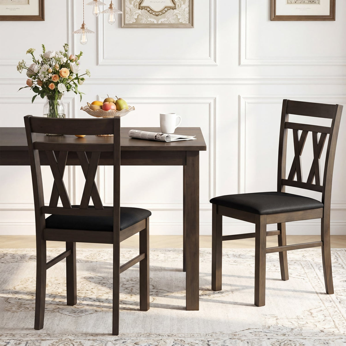 Set of 2 Modern Linen Style Upholstered Kitchen Chairs-Gray-Dining Chairs-DECOROLALA