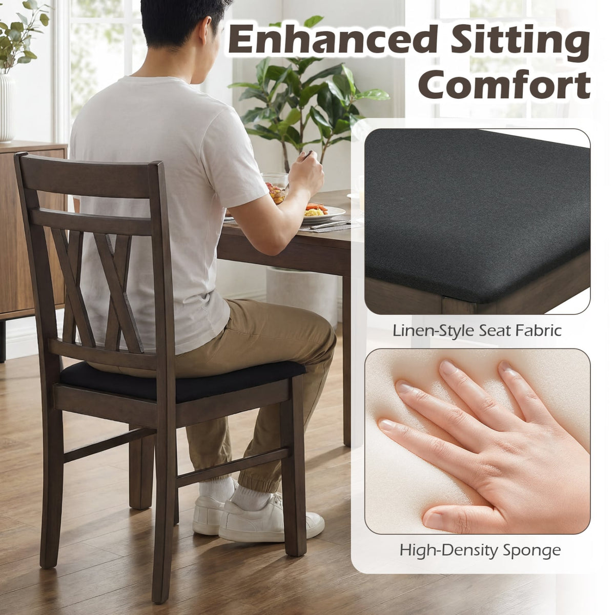 Set of 2 Modern Linen Style Upholstered Kitchen Chairs-Gray-Dining Chairs-DECOROLALA