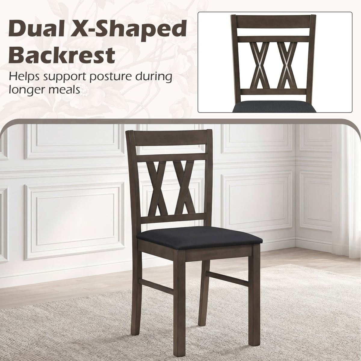 Set of 2 Modern Linen Style Upholstered Kitchen Chairs-Gray-Dining Chairs-DECOROLALA