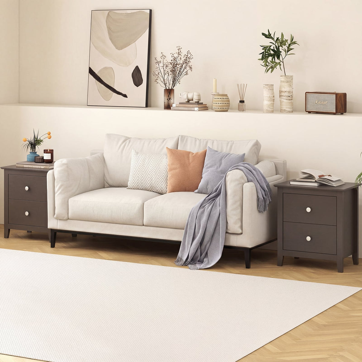 Set of 2 Modern Nightstand with 2 Drawers for Small Spaces-Rustic Brown-Nightstands-DECOROLALA