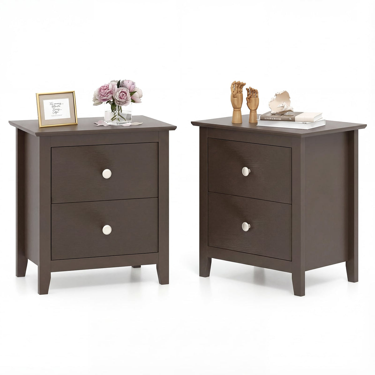 Set of 2 Modern Nightstand with 2 Drawers for Small Spaces-Rustic Brown-Nightstands-DECOROLALA