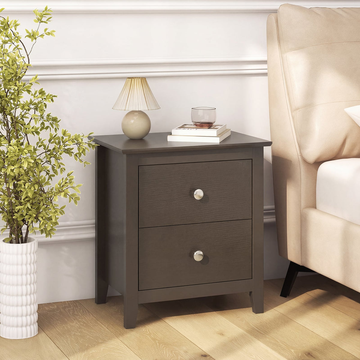 Set of 2 Modern Nightstand with 2 Drawers for Small Spaces-Rustic Brown-Nightstands-DECOROLALA