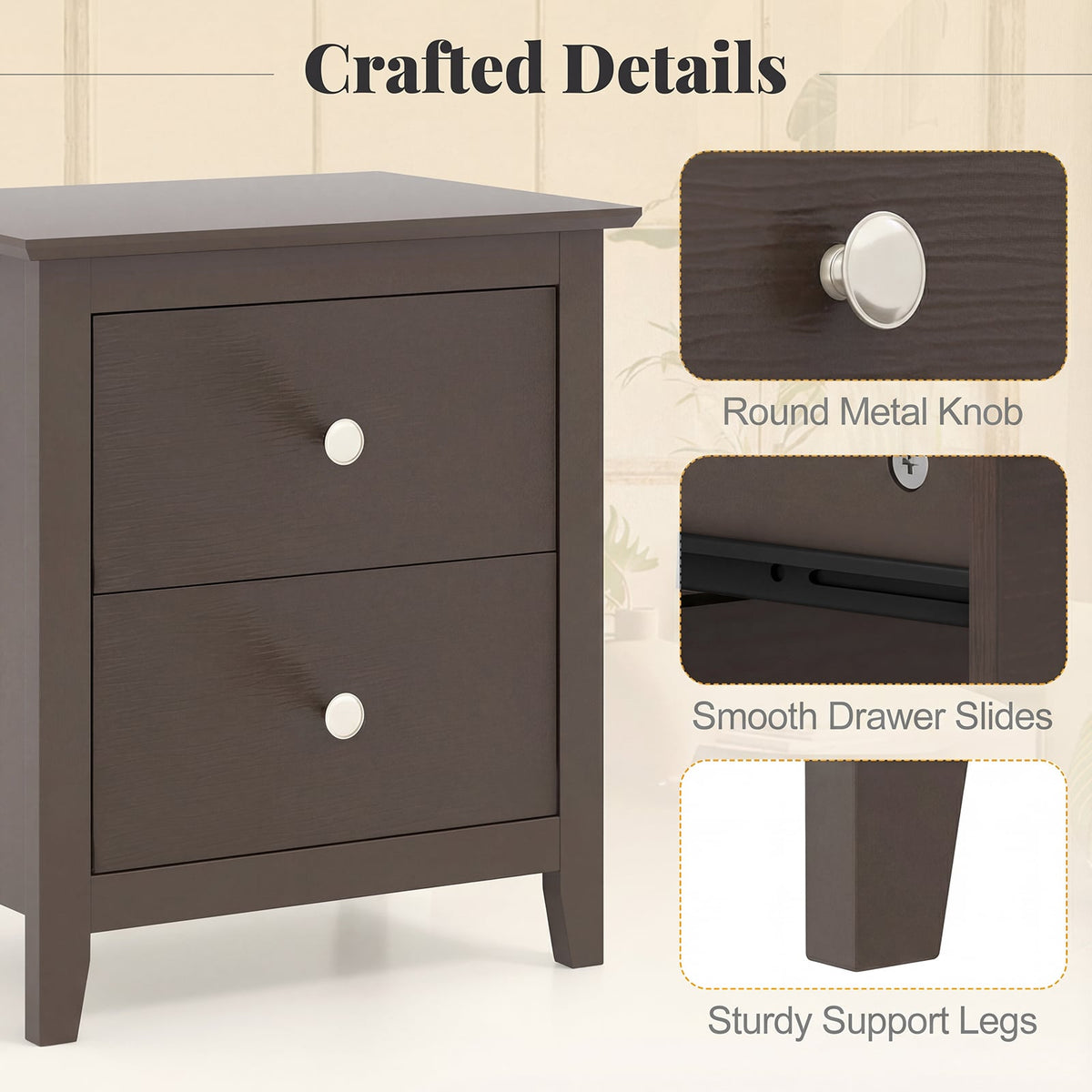 Set of 2 Modern Nightstand with 2 Drawers for Small Spaces-Rustic Brown-Nightstands-DECOROLALA