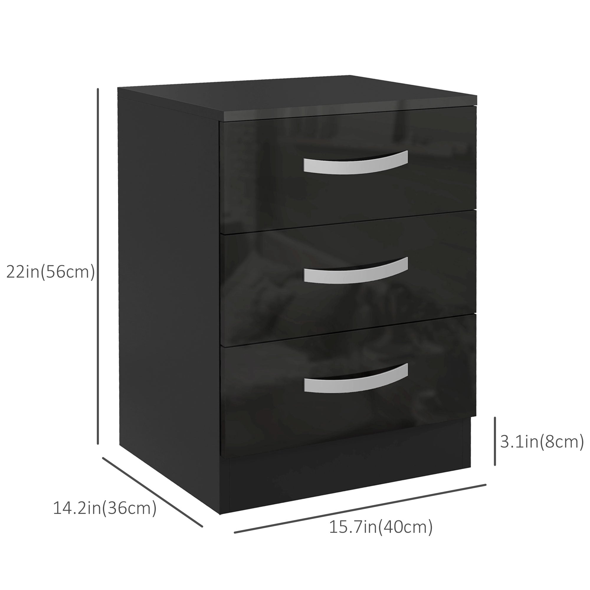 Set of 2 Modern Nightstands - 3 Drawers High Gloss Black-Home Furnishings > Bedroom Furniture > Bedside Tables-DECOROLALA