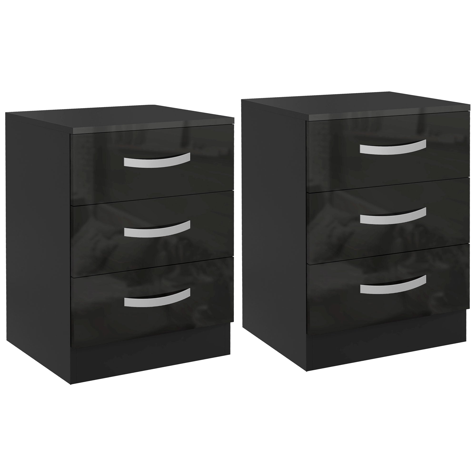 Set of 2 Modern Nightstands - 3 Drawers High Gloss Black-Home Furnishings > Bedroom Furniture > Bedside Tables-DECOROLALA