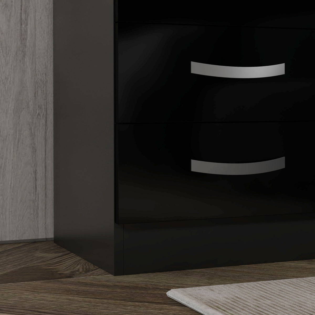 Set of 2 Modern Nightstands - 3 Drawers High Gloss Black-Nightstands-DECOROLALA