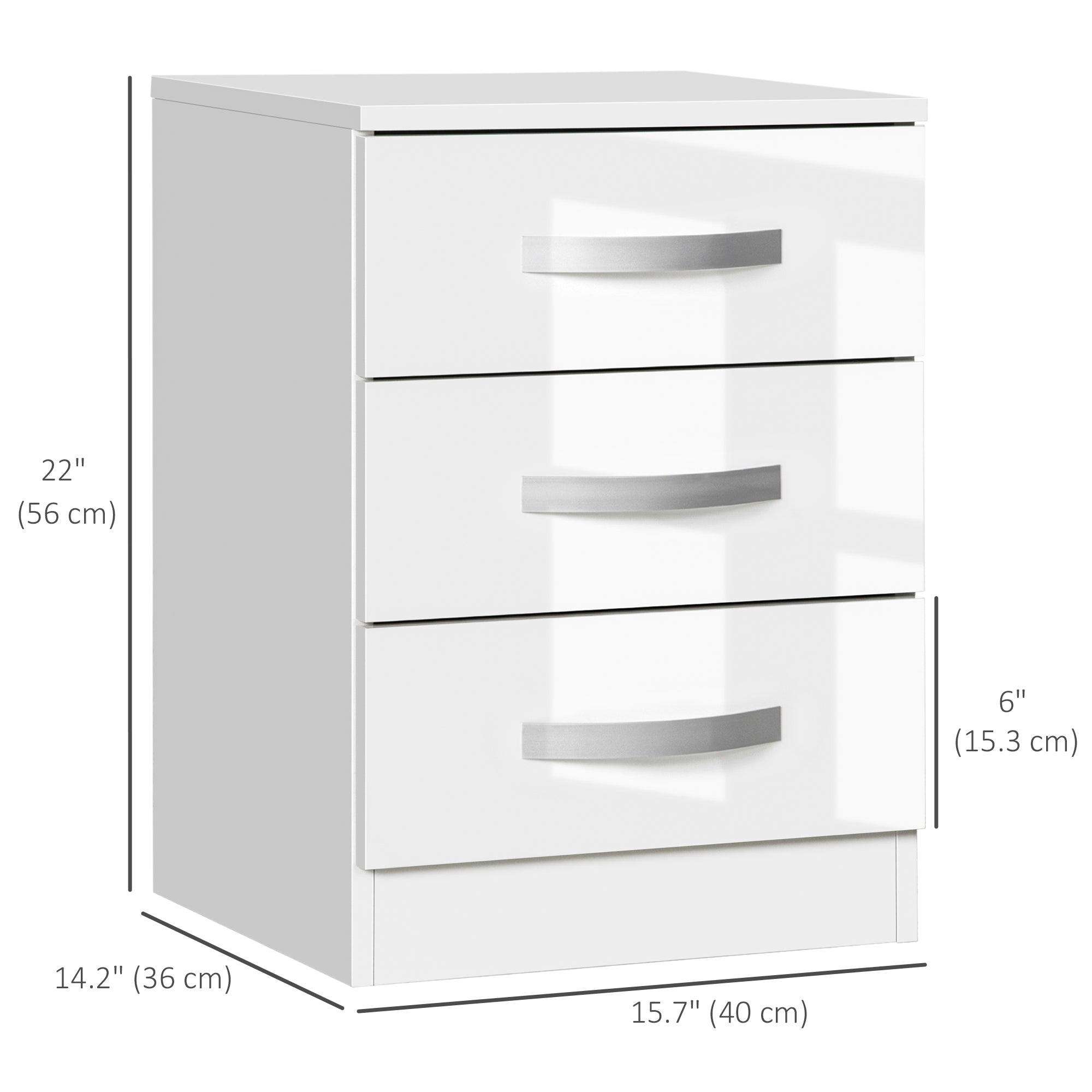 Set of 2 Modern Nightstands - 3 High Gloss Drawers White-DECOROLALA