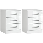 Set of 2 Modern Nightstands - 3 High Gloss Drawers White-DECOROLALA