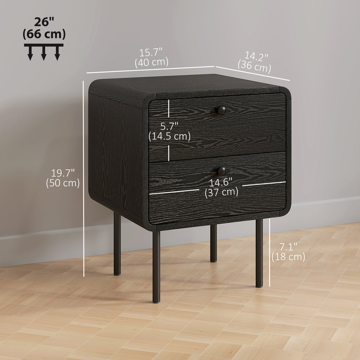 Set of 2 Modern Nightstands - Black Wood Grain 2-Drawer-Home Furnishings > Bedroom Furniture > Bedside Tables-DECOROLALA