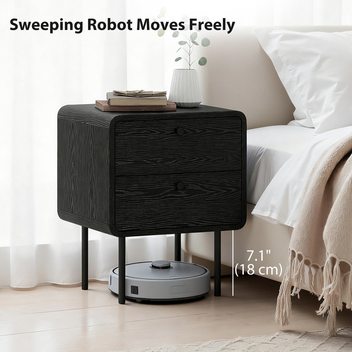 Set of 2 Modern Nightstands - Black Wood Grain 2-Drawer-Home Furnishings > Bedroom Furniture > Bedside Tables-DECOROLALA