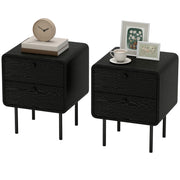 Set of 2 Modern Nightstands - Black Wood Grain 2-Drawer-Home Furnishings > Bedroom Furniture > Bedside Tables-DECOROLALA
