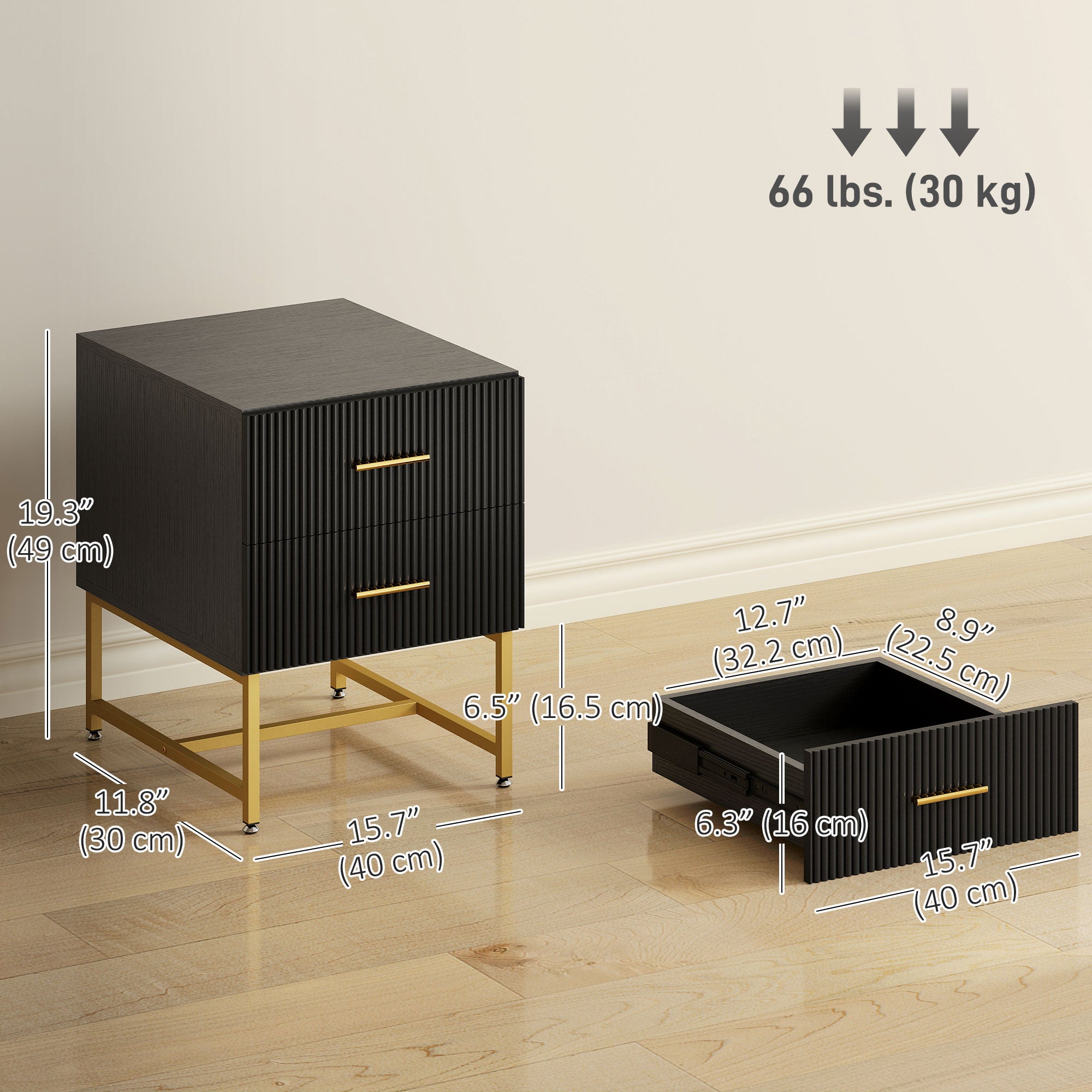 Set of 2 Modern Nightstands - Black with Gold Legs-Home Furnishings > Bedroom Furniture > Bedside Tables-DECOROLALA