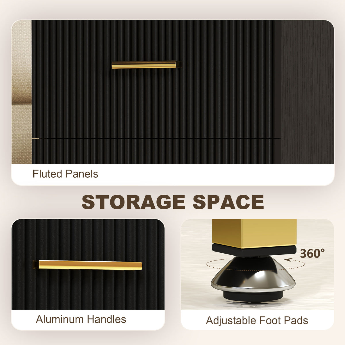 Set of 2 Modern Nightstands - Black with Gold Legs-Home Furnishings > Bedroom Furniture > Bedside Tables-DECOROLALA