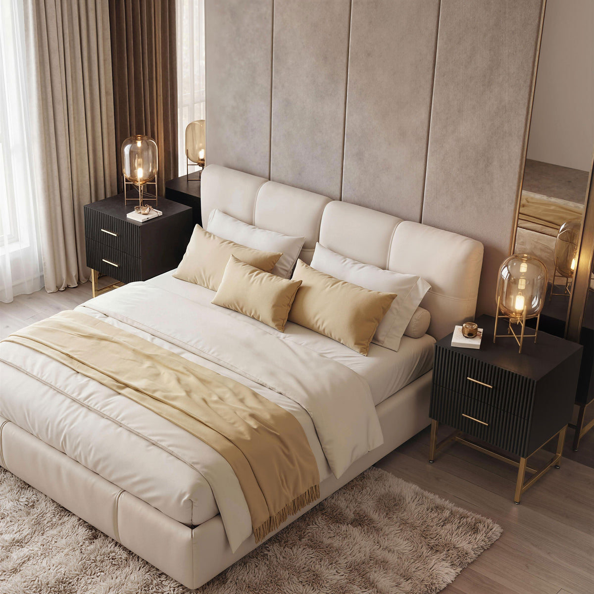 Set of 2 Modern Nightstands - Black with Gold Legs-Home Furnishings > Bedroom Furniture > Bedside Tables-DECOROLALA