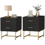 Set of 2 Modern Nightstands - Black with Gold Legs-Home Furnishings > Bedroom Furniture > Bedside Tables-DECOROLALA