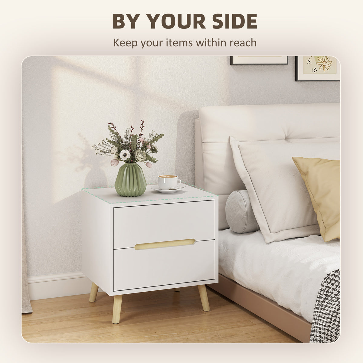 Set of 2 Modern Nightstands - White 2-Drawer Bedside Tables-Home Furnishings > Bedroom Furniture > Bedside Tables-DECOROLALA