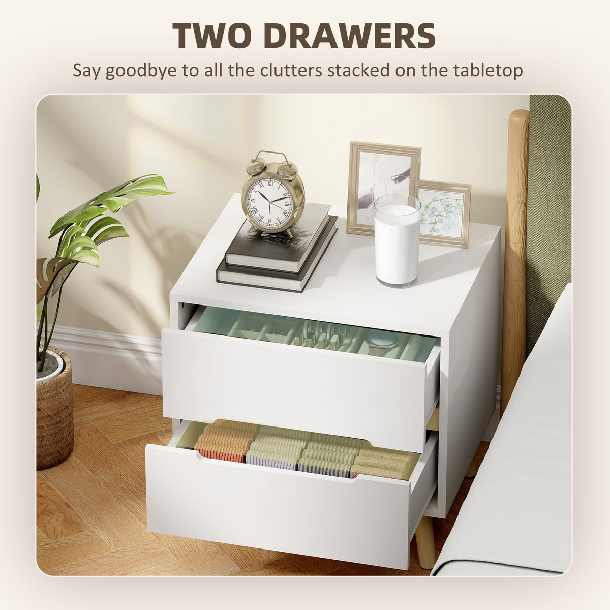 Set of 2 Modern Nightstands - White 2-Drawer Bedside Tables-Home Furnishings > Bedroom Furniture > Bedside Tables-DECOROLALA