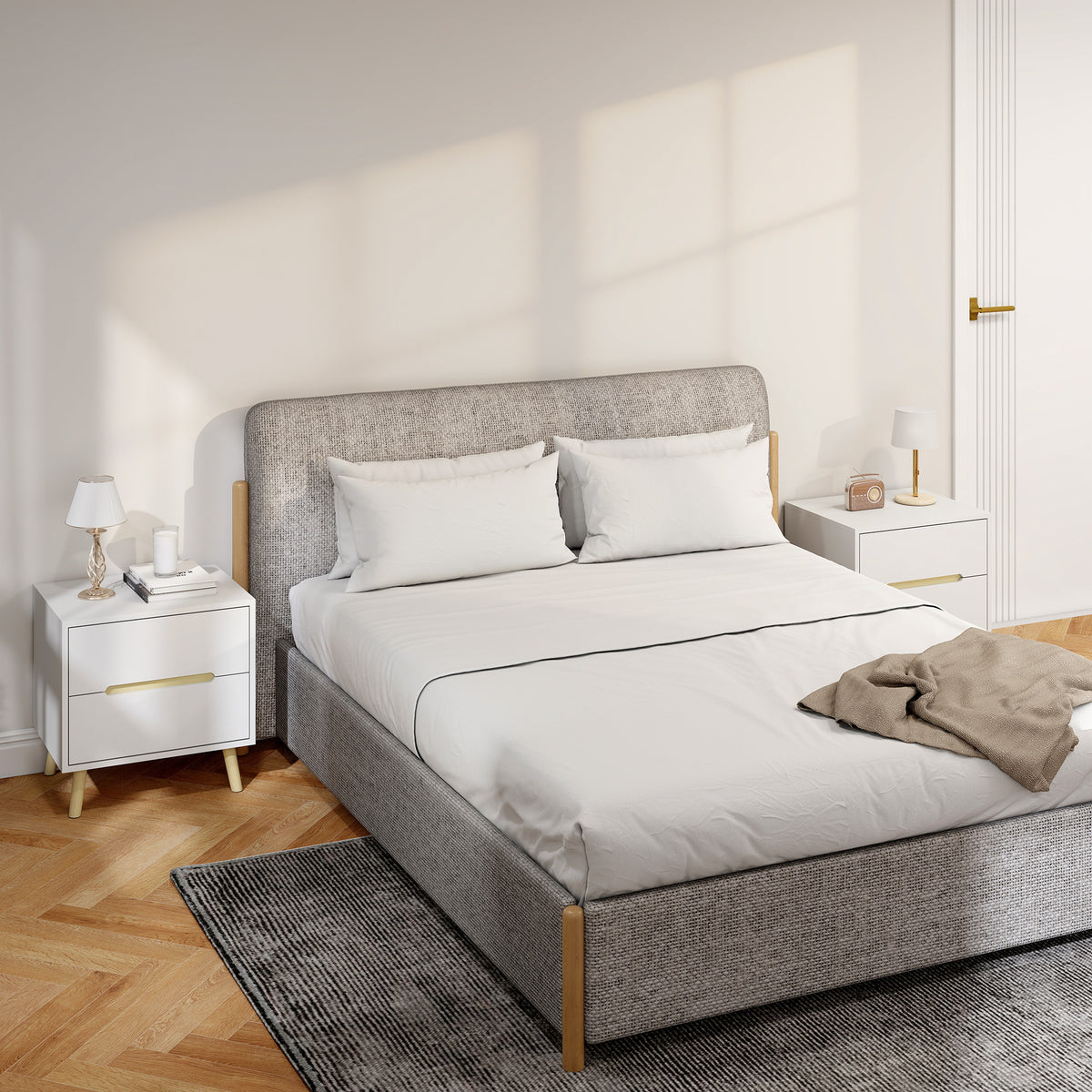 Set of 2 Modern Nightstands - White 2-Drawer Bedside Tables-Home Furnishings > Bedroom Furniture > Bedside Tables-DECOROLALA