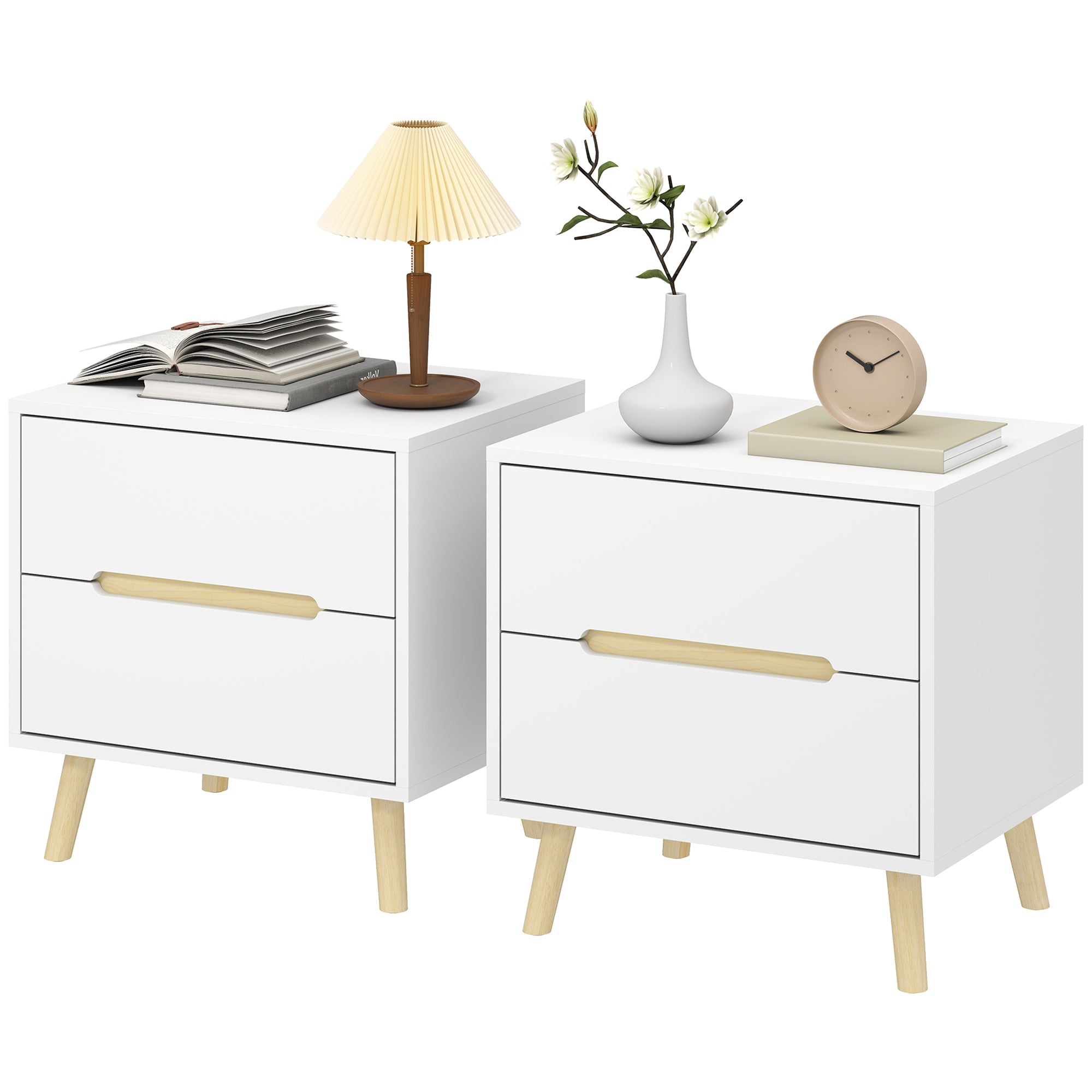 Set of 2 Modern Nightstands - White 2-Drawer Bedside Tables-Home Furnishings > Bedroom Furniture > Bedside Tables-DECOROLALA