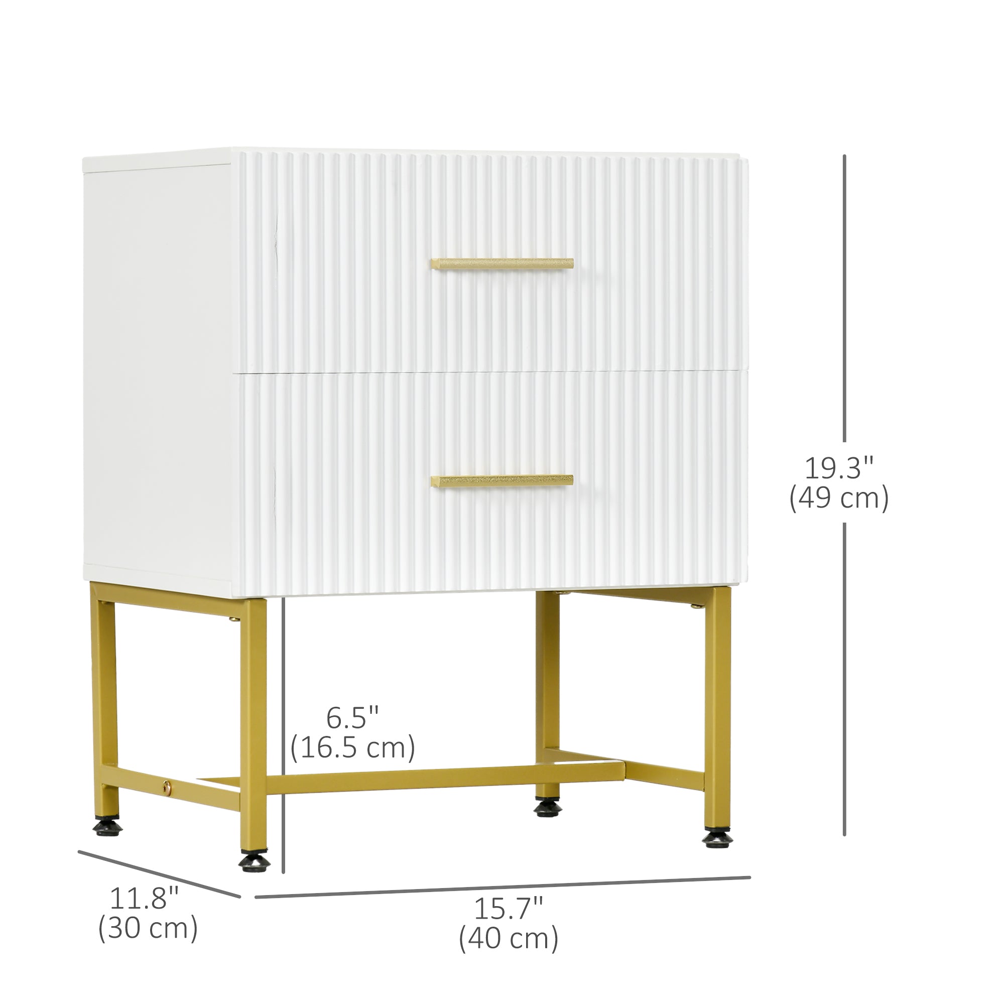 Set of 2 Modern Nightstands - White with Gold Legs-Home Furnishings > Bedroom Furniture > Bedside Tables-DECOROLALA