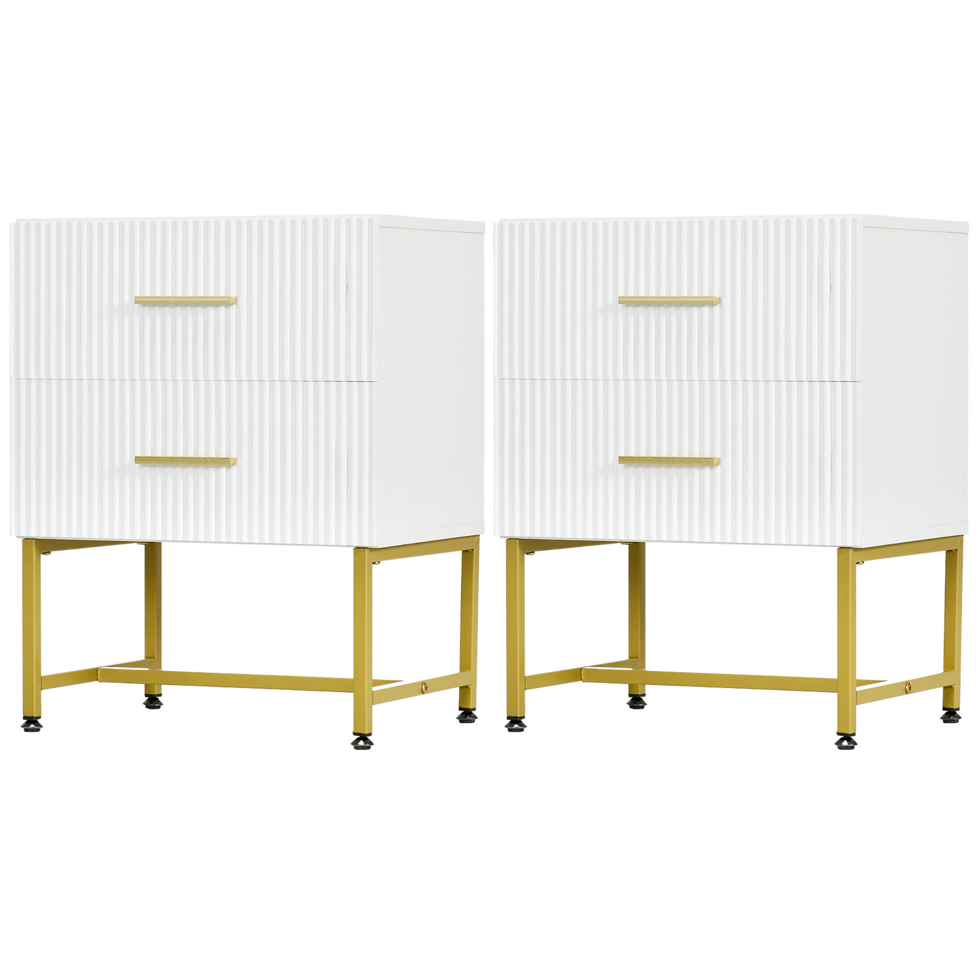 Set of 2 Modern Nightstands - White with Gold Legs-Home Furnishings > Bedroom Furniture > Bedside Tables-DECOROLALA