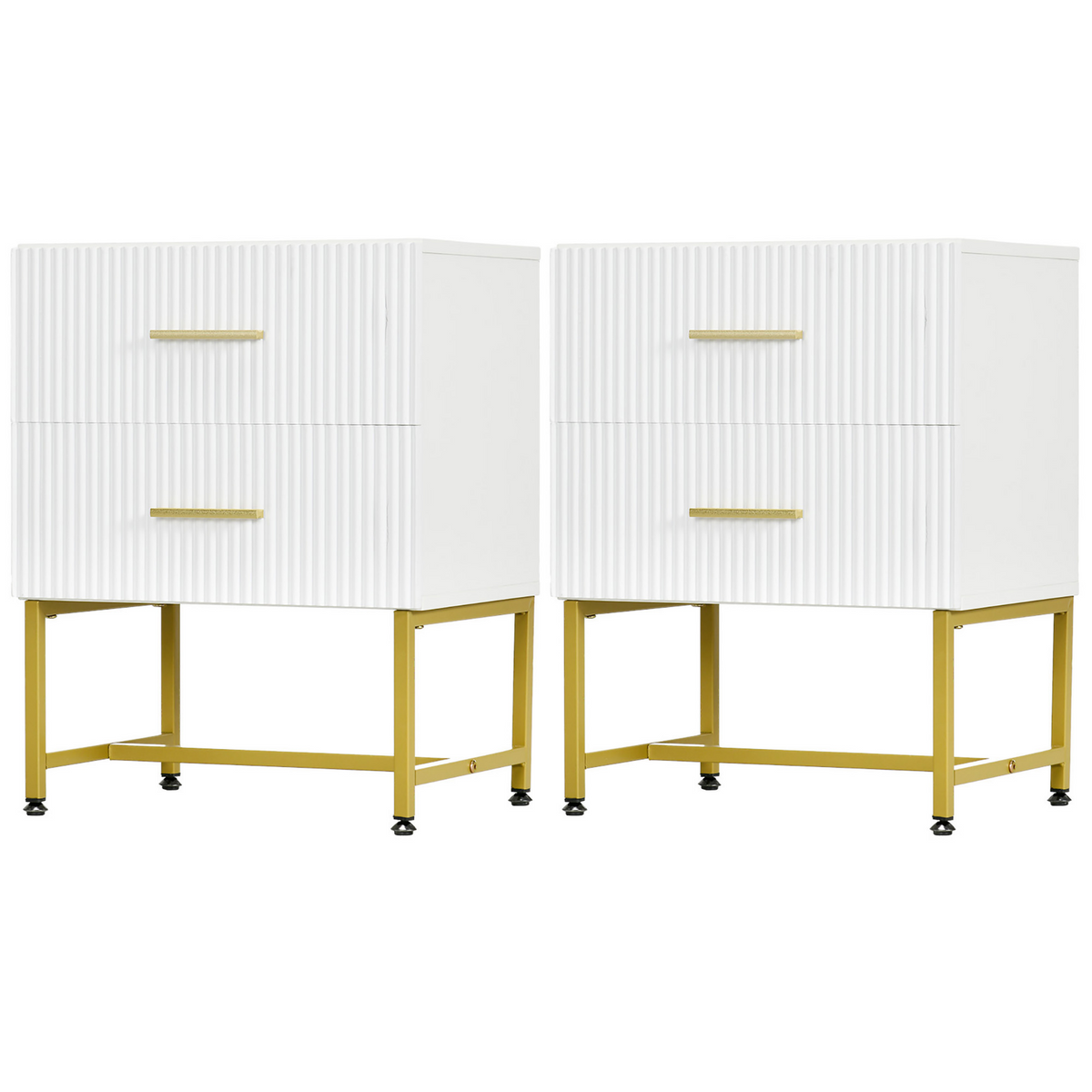 Set of 2 Modern Nightstands - White with Gold Legs-Nightstands-DECOROLALA