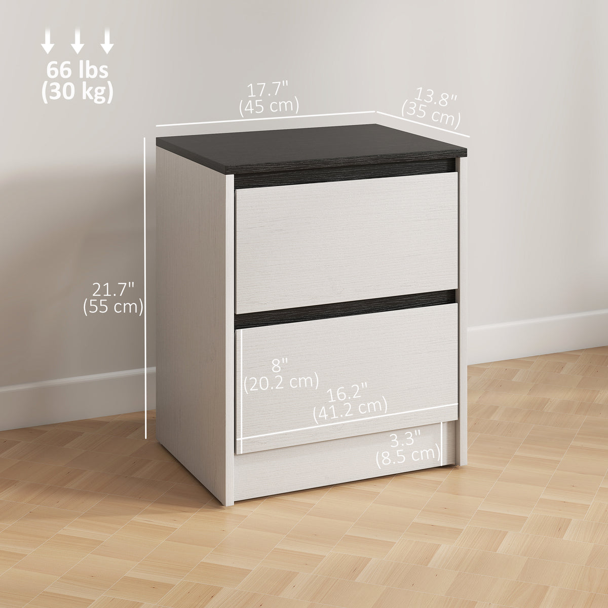 Set of 2 Modern Nightstands - White/Black 2-Drawer Tables-Home Furnishings > Bedroom Furniture > Bedside Tables-DECOROLALA